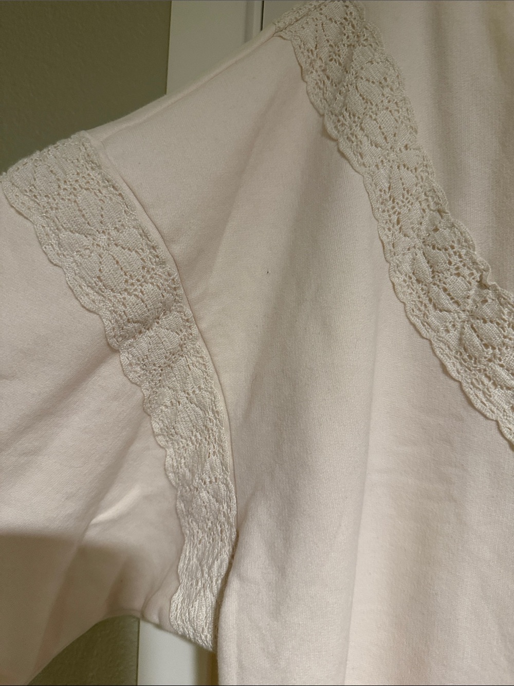 JoyLab Cream Lace-Trim V-Neck Sweatshirt - Picture 3 of 9